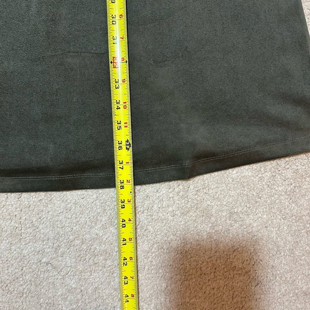 J McLaughlin Swing Dress Cap Sleeve Olive Green Faux Suede Size M Pockets - Picture 13 of 15